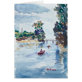 Cartão Kayakers na pintura da aguarela de Weeki Wachie
