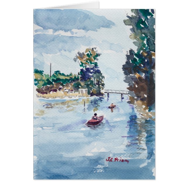 Cartão Kayakers na pintura da aguarela de Weeki Wachie (Frente)