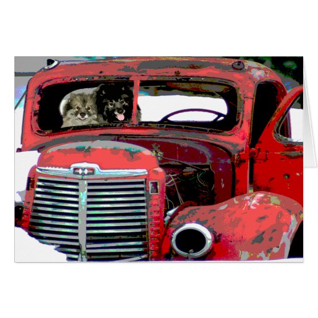 Cartão Keeshond Christmas Old Truck Painting Art (Frente Horizontal)