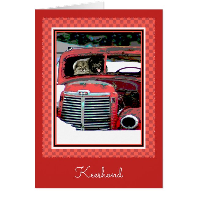 Cartão Keeshond Christmas Old Truck Painting Art (Frente)
