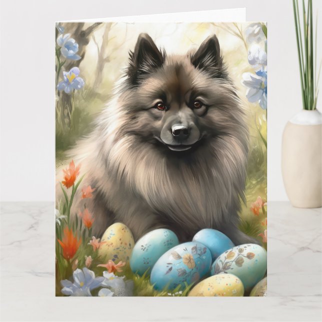 Cartão Keeshond com Ovos de Páscoa (Frente)