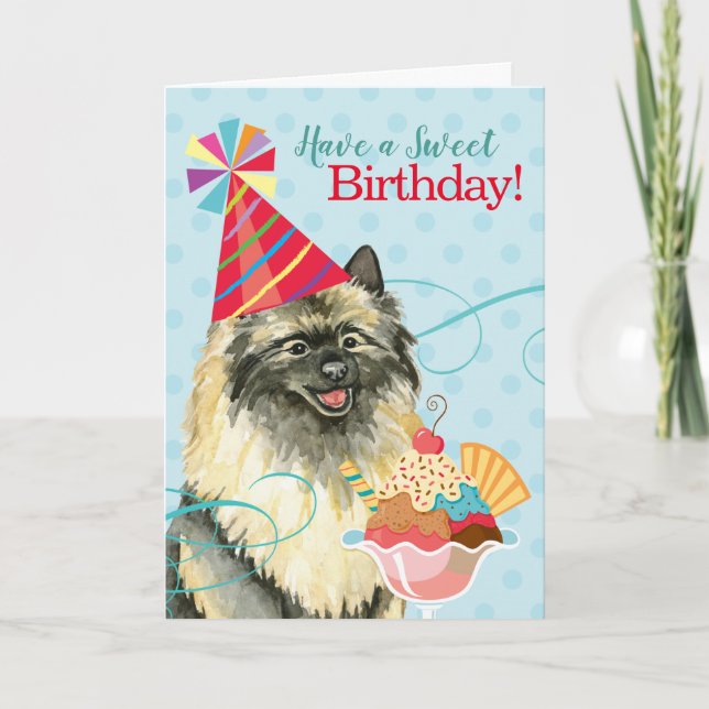 Cartão Keeshond de Aniversário Doce (Frente)