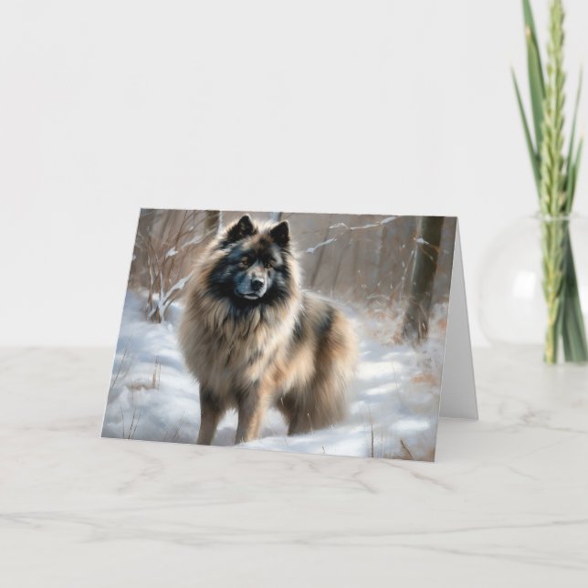 Cartão Keeshond Deixe-o nevar no Natal (Frente)