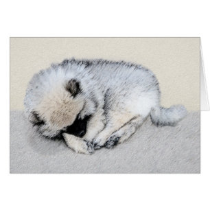 Cartão Keeshond Dormindo Puppy Pintura Original