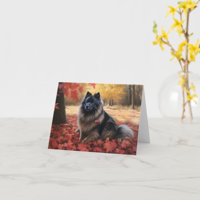 Cartão Keeshond em Autumn Leaves Cai Inspire (Flor Amarela)