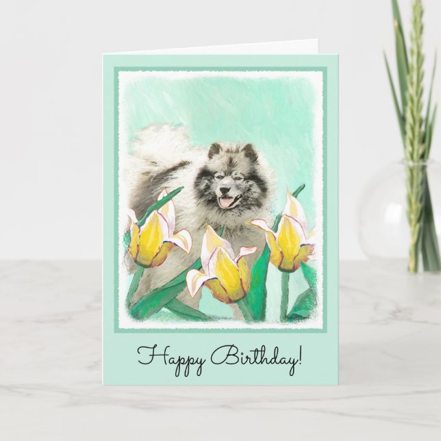 Cartão Keeshond em Tulips pintando lindas artes caninas o (Frente)