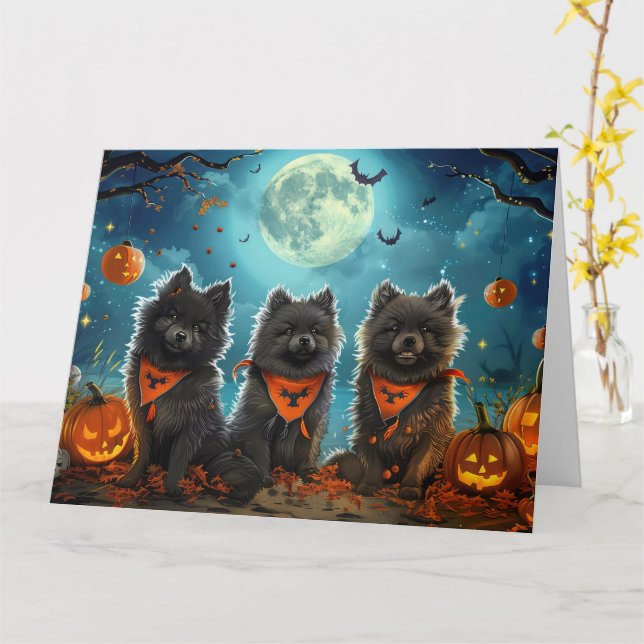 Cartão Keeshond Halloween Spooky (Flor Amarela)