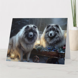 Cartão Keeshond Nevado Trenó Natalino Decoração de Natal