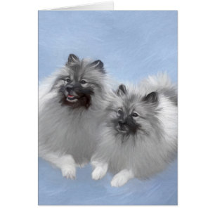 Cartão Keeshond Pair de Kees pintando Arte Animal Origina