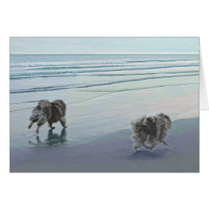 Cartão Keeshonds na Arte de Cão de Pintura em Seashore