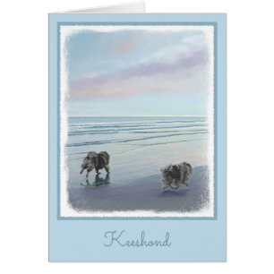 Cartão Keeshonds na Arte de Cão de Pintura em Seashore