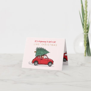 Cartão Kerstkaart Fiat 500 rood met kerstboom