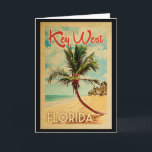 Cartão Key West Greeting Card Flórida Palm Tree Retro<br><div class="desc">Key West Florida design em estilo Viagens vintage apresentando uma palmeira na praia com oceano e céu.</div>