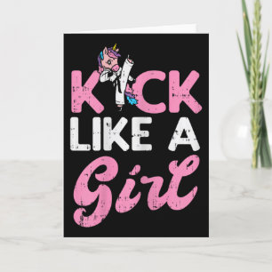 Cartão Kick Like Girl Unicorn Karate Taekwondo Martial Ar