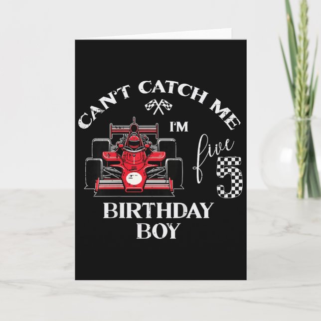 Cartão Kids 5th Birthday Race Car Bday Boy Cant Catch Me  (Frente)