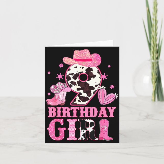 Cartão Kids 9th Birthday Girl Rodeo Western Cowgirl Birth (Frente)