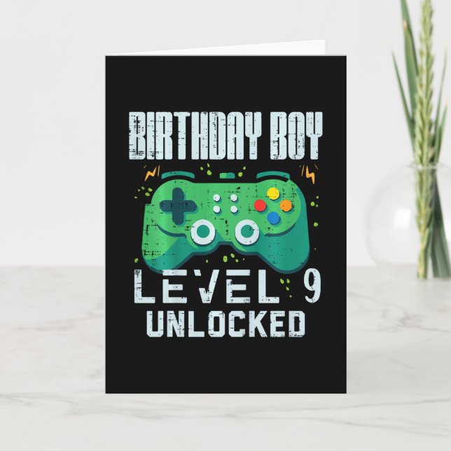 Cartão Kids Birthday Boy Level 9 Unlocked Gamer Controlle (Frente)