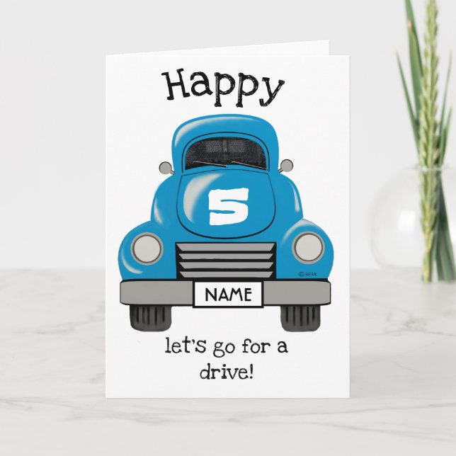 Cartão Kids Blue Truck Personalize Name, Birthday Card (Frente)