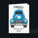 Cartão Kids Blue Truck Personalize Name, Birthday Card<br><div class="desc">Cartão de saudação de caminhão pintado à mãoPersonalize a mensagem no cartão. E edite o Número no Capuz,  e o nome no prato.
Veja meu compro para combinar itens de presentes.</div>