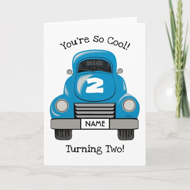 Cartão Kids Blue Truck Personalize Name, Birthday Card (Frente)