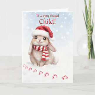 Cartão Kids Christmas Holiday Card Cute Bunny in Snow
