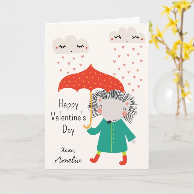 Cartão Kids Classroom Cute Hedgehog Valentine's Day (Flor Amarela)