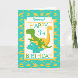 Cartão Kids Dinossauro aniversário de 3 anos Azul
