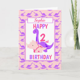 Cartão Kids Dinossauro segundo aniversário Rosa