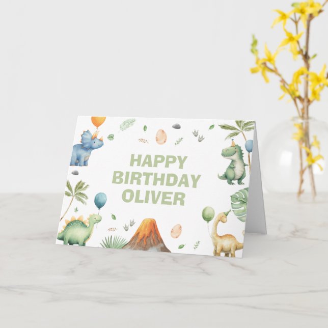 Cartão Kids Jurassic Dino Dinosaur Personalized Birthday  (Flor Amarela)