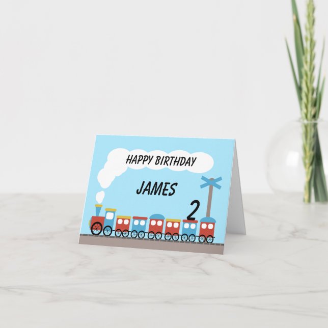 Cartão Kids Red Blue Train Birday Card (Frente)