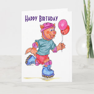 Cartão Kids Roller Skating Birthday Card