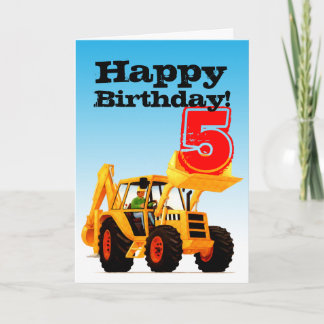 Cartão Kids Yellow Digger 5 Birthday
