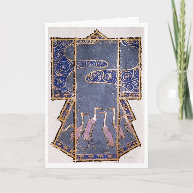 Cartão Kimono com gruas e Motif Japonês (Frente)