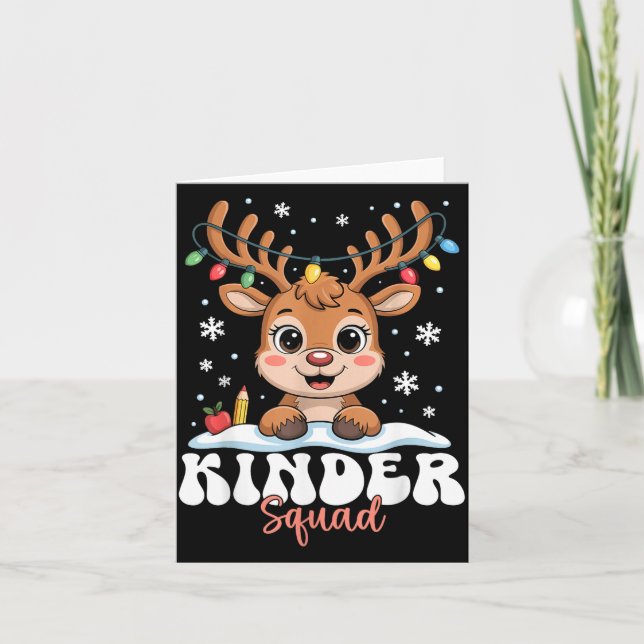 Cartão Kinder Squad Reindeer Christmas Lights Cute Winter (Frente)