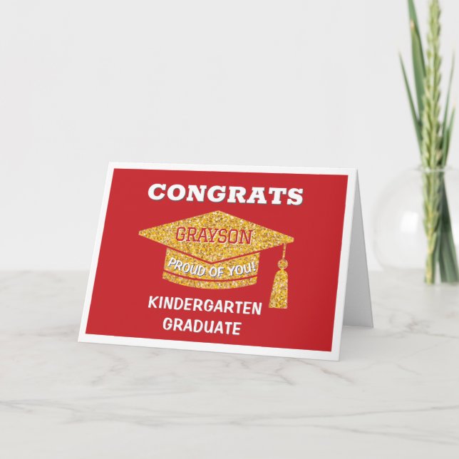 Cartão Kindergarten graduate Congrats red (Frente)