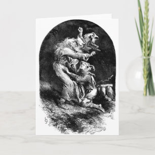 Cartão King Lear e Fool numa Tempestade