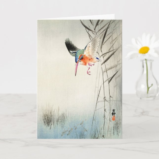 Cartão Kingfisher Hunting - Ohara Koson - Arte Vintage (Planta pequena)