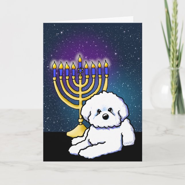 Cartão KiniArt Menorá de Hanukkah Bichon (Frente)