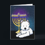 Cartão KiniArt Westie Menorá de Hanukkah<br><div class="desc">Arte KiniArt Westie Hanukkah da Artista PUP contemporâneo,  Kim Niles. © Kim Niles,  KiniArt™ - Todos os Direitos Reservados.</div>