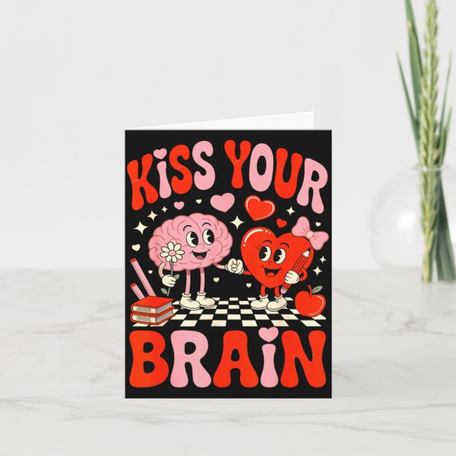 Cartão Kiss Your Brain Women Valentine's Day Retro School (Frente)