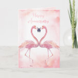 Cartão Kissing Flamingos | Aniversário<br><div class="desc">Este cartão de aniversário apresenta dois flamingos rosados de beijos com coloração aquosa. Acima dos flamingos,  lê-se "Feliz Aniversário" numa letra cursiva de cor aquosa. A frente tem um fundo de lavagem de aquarela cor-de-rosa.</div>