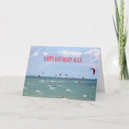 Cartão Kite Boarning Race Happy Birthday personalizado