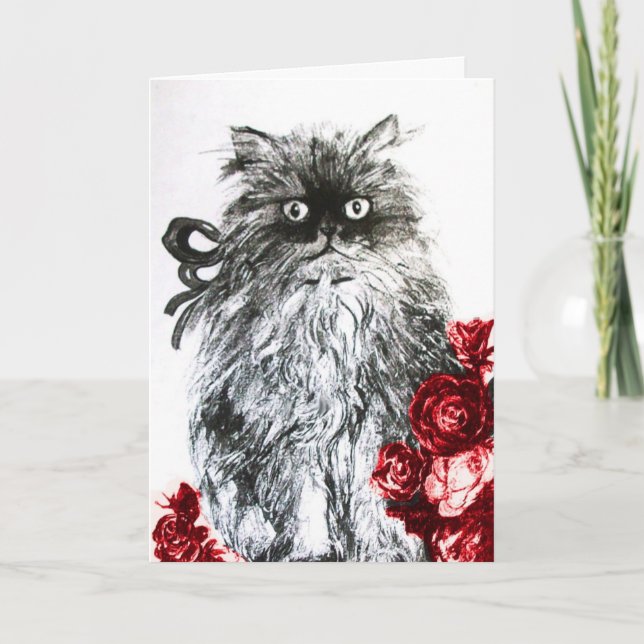 Cartão KITTEN DE dia de os pais COM ROSAS VERMELHAS (Frente)