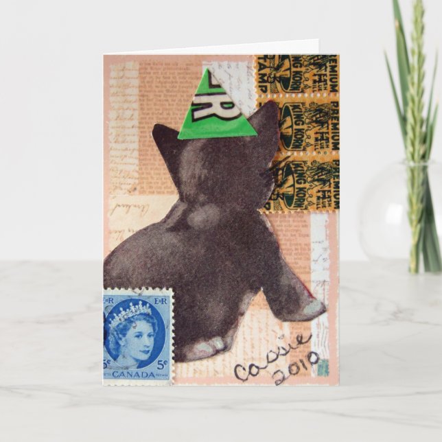 Cartão Kitten em um Chapéu de Festa (Frente)