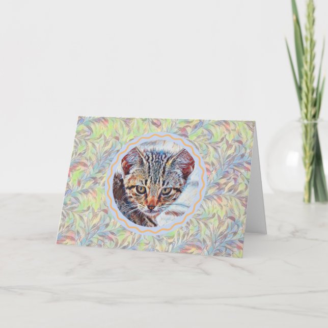 Cartão Kitten Face Vintage Style Art Note Card (Frente)