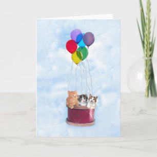 Cartão Kittens Hot Air Balloon Greeting Card