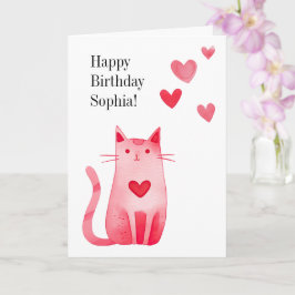 Cartão Kitty Cat Aniversário Corações Rosa