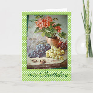 Cartão Klein Red Geraniums Green Purple Grapes Birthday