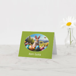 Cartão Kleiner Osterhase in Landschaft, oval - Karte