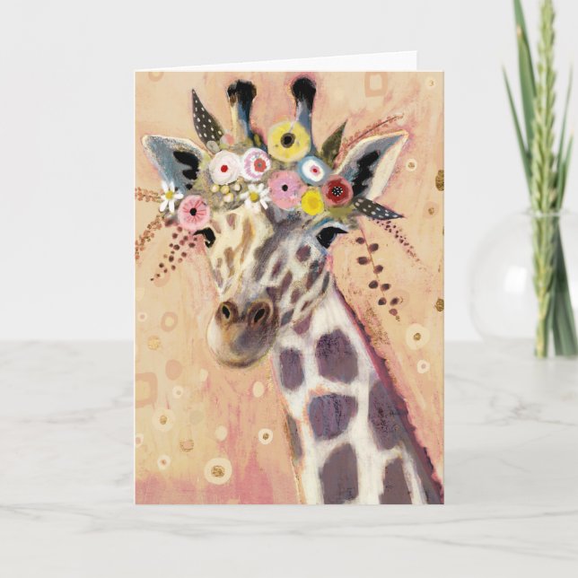 Cartão Klimt Giraffe| Adornada Em Flores (Frente)